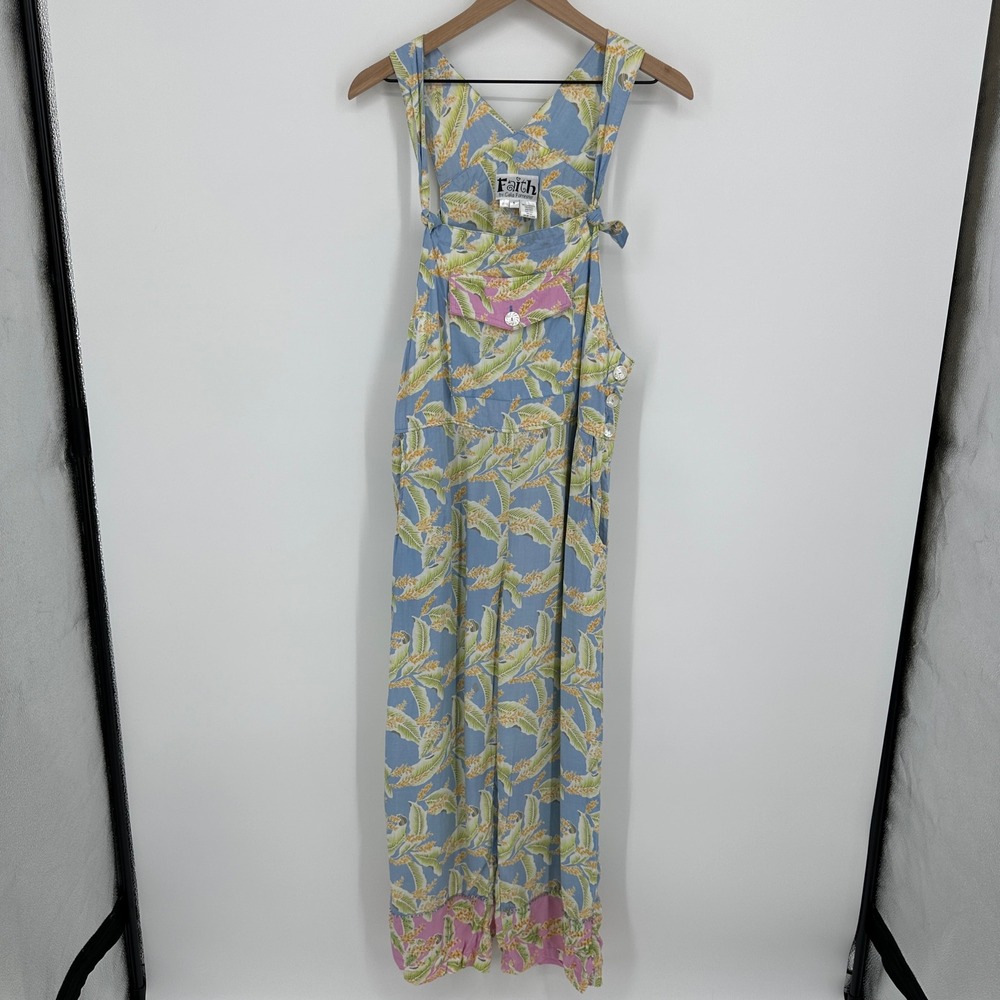 Faith By Celia Forrester Overalls Womens S Blue Floral Rayon Sequin Bib Jumpsuit